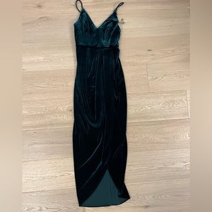 Dark Green thin tank strap velvet dress